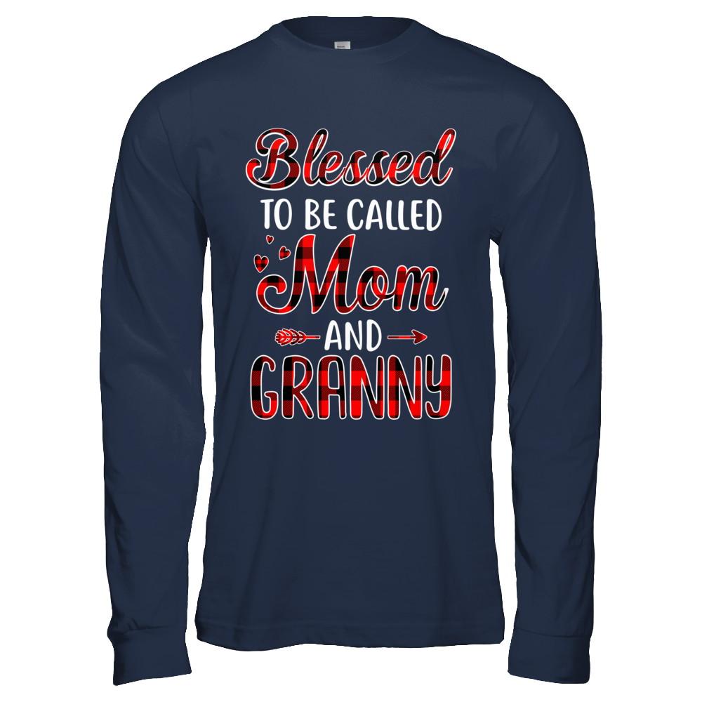 Red Buffalo Plaid Blessed To Be Called Mom And Granny-T-Shirt & Hoodie-Long Sleeve T-Shirt-Navy