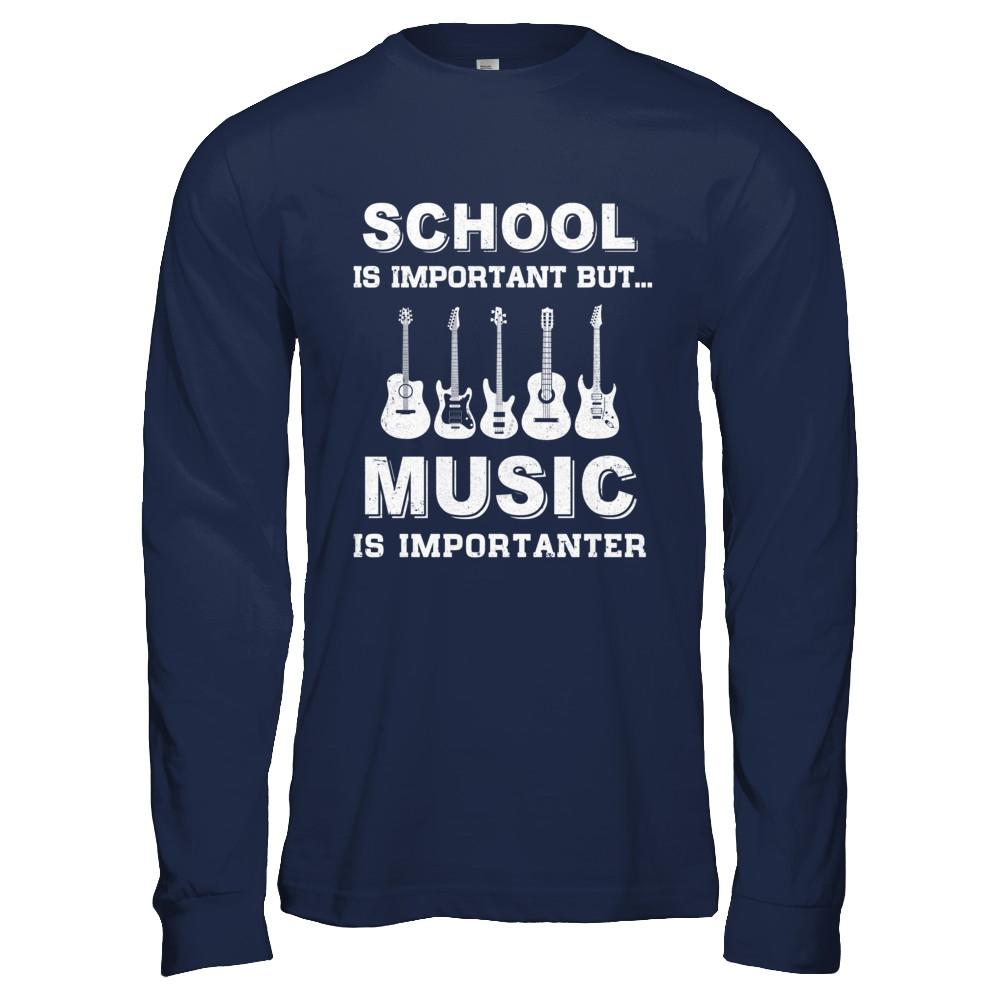 School Important Bass Guitar Player Is Importanter Gift-T-Shirt & Hoodie-Long Sleeve T-Shirt-Navy