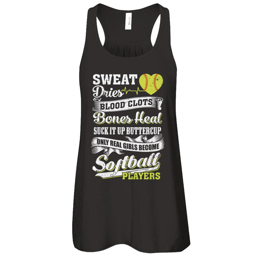 Real Girls Become Softball Players-T-Shirt & Tank Top-Women's Flowy Racerback Tank-Black