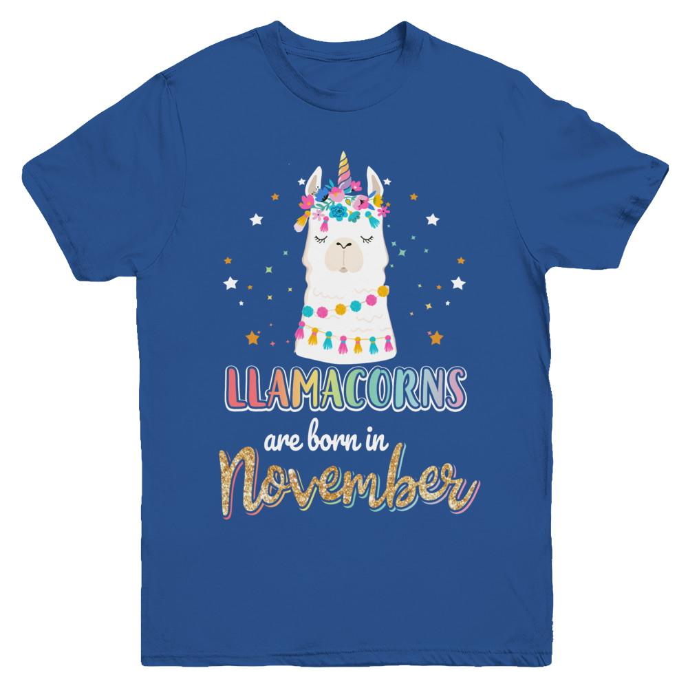 Llama Unicorn Llamacorns Born In November Birthday Gift Youth-Youth Shirt-Youth T-Shirt-Royal