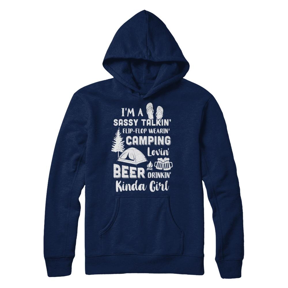 Sassy Talking Flip-Flop Camping Beer Kinda Girl-T-Shirt & Hoodie-Pullover Hoodie-Navy