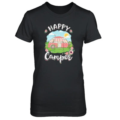 Happy Camper Flower Funny Camping Girl Gifts-T-Shirt & Tank Top-Women's T-Shirt-Black