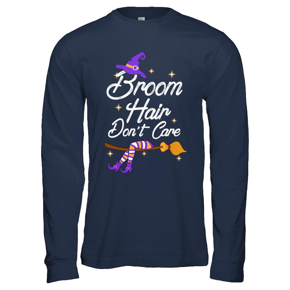 Broom Hair Don't Care Witch Halloween-T-Shirt & Hoodie-Long Sleeve T-Shirt-Navy
