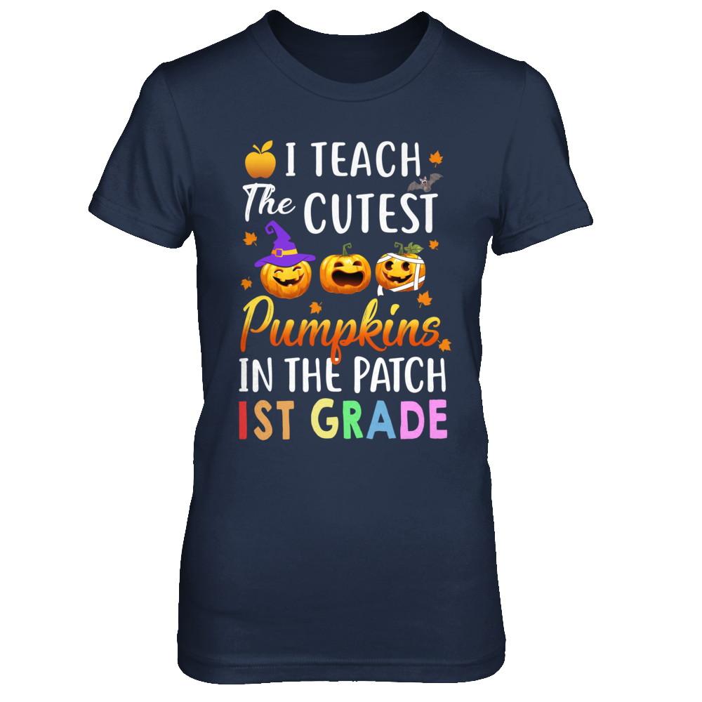 I Teach The Cutest Pumpkins In The Patch 1st Grade Halloween-T-Shirt & Hoodie-Women's T-Shirt-Navy