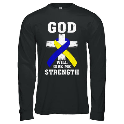 God Will Give Me Strength Down Syndrome Ribbon Gift-T-Shirt & Hoodie-Long Sleeve T-Shirt-Black