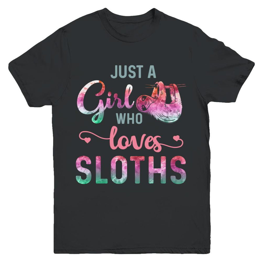 Just A Girl Who Loves Sloths Sloth Lover Youth-Youth Shirt-Youth T-Shirt-Black