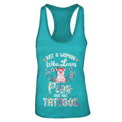 Just A Woman Who Loves Pigs And Has Tattoos-T-Shirt & Tank Top-Women's Ideal Racerback Tank-Tahiti Blue