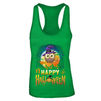 Happy Halloween Owl Witch-T-Shirt & Tank Top-Women's Ideal Racerback Tank-Kelly Green