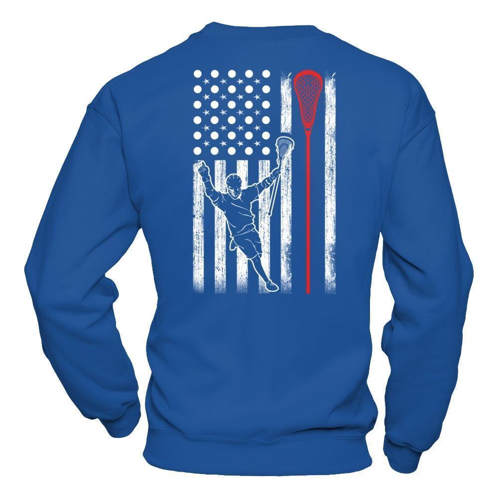 Lacrosse American Flag-T-Shirt & Hoodie-Crewneck Sweatshirt-Royal
