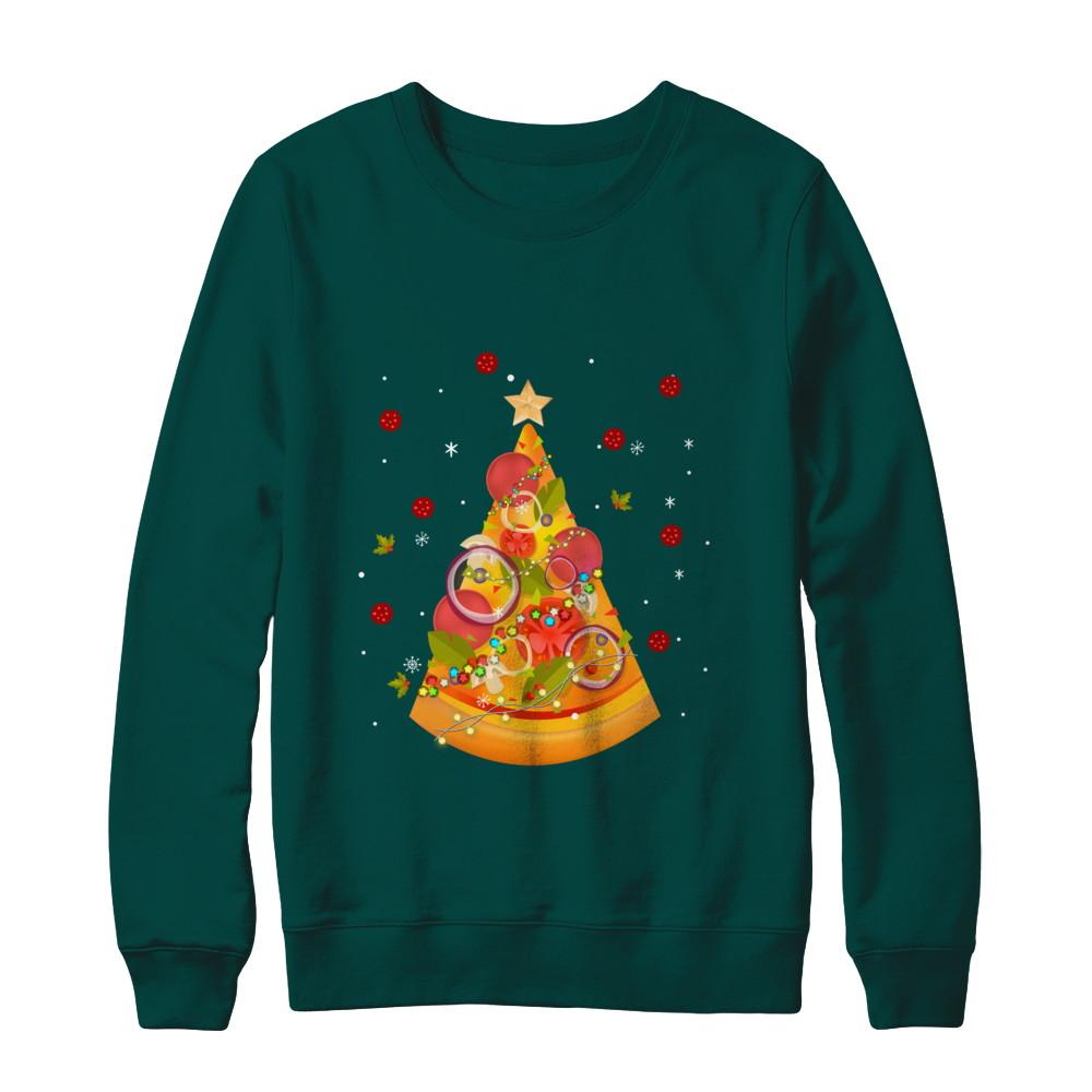 Funny Pizza Ugly Christmas Tree Gifts-T-Shirt & Sweatshirt-Crewneck Sweatshirt-Deep Forest