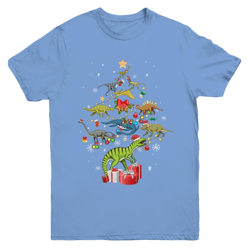 Tree Rex Funny Dinosaur Christmas Tree Kids Gift Youth-Youth Shirt-Youth T-Shirt-Carolina Blue