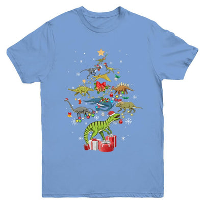 Tree Rex Funny Dinosaur Christmas Tree Kids Gift Youth-Youth Shirt-Youth T-Shirt-Carolina Blue