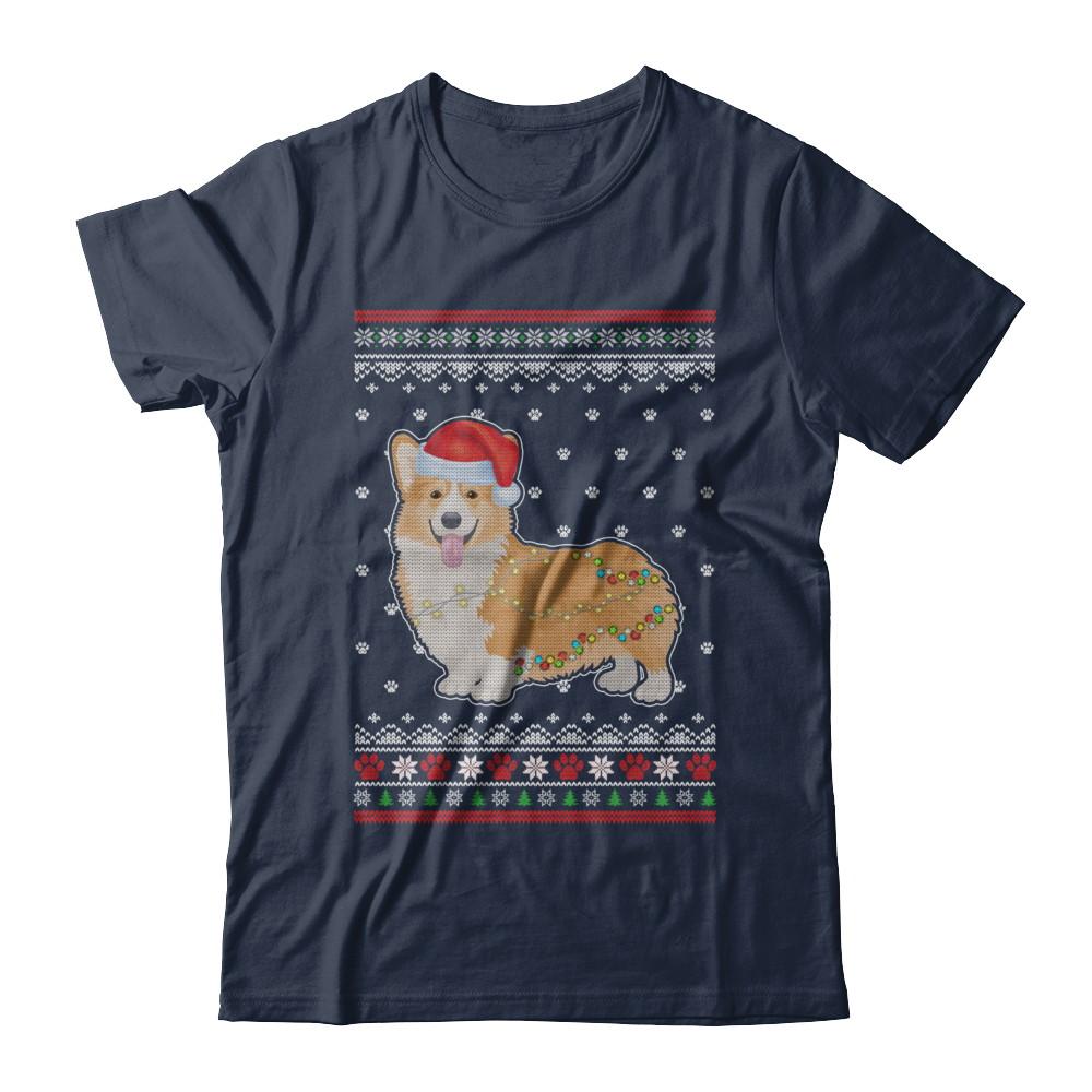 Corgi Christmas Ugly Sweater Lights Dog Xmas Gift-T-Shirt & Sweatshirt-Classic T-Shirt-Navy