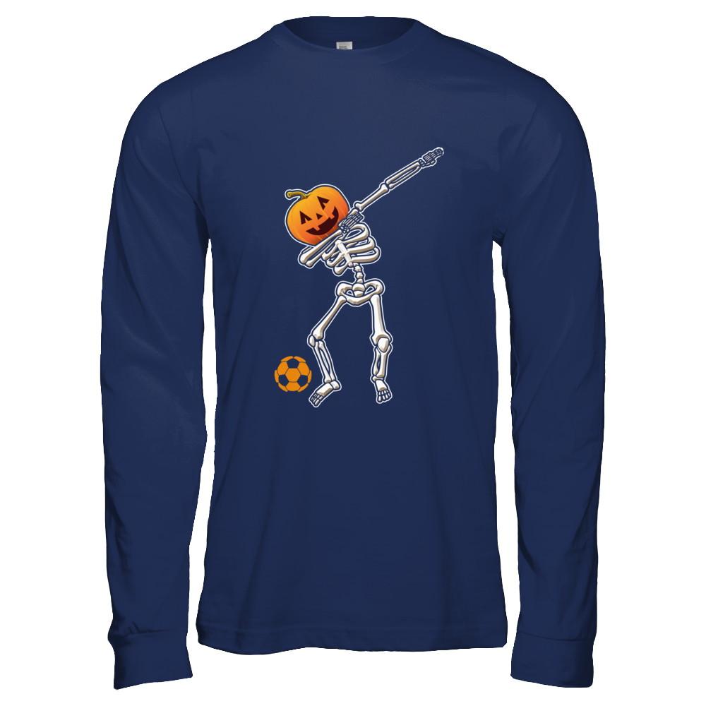 Halloween Dabbing Skeleton Soccer-T-Shirt & Hoodie-Long Sleeve T-Shirt-Navy