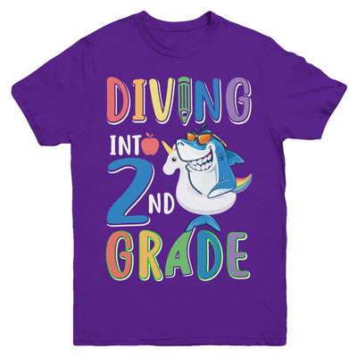 Diving Into 2nd Grade Back To School Shark Youth-Youth Shirt-Youth T-Shirt-Purple