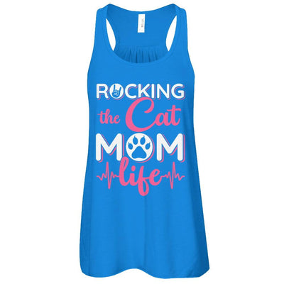 Rocking The Cat Mom Life-T-Shirt & Tank Top-Women's Flowy Racerback Tank-True Royal