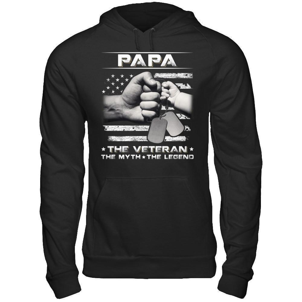 Papa The Veteran The Myth The Legend-T-Shirt & Hoodie-Pullover Hoodie-Black