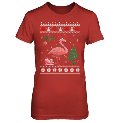 Santa Hat Flamingo Reindeer Ugly Christmas Sweater-T-Shirt & Sweatshirt-Women's T-Shirt-Red