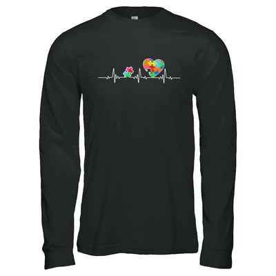 Autism Puzzle Heartbeat Autism Awareness-T-Shirt & Hoodie-Long Sleeve T-Shirt-Black