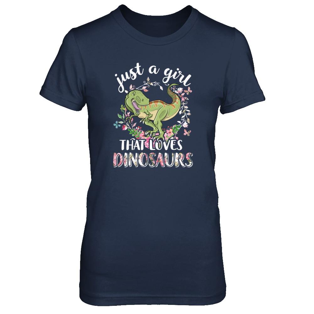 Saurus Just A Girl That Loves Dinosaurs T-Rex Gift-T-Shirt & Tank Top-Women's T-Shirt-Navy