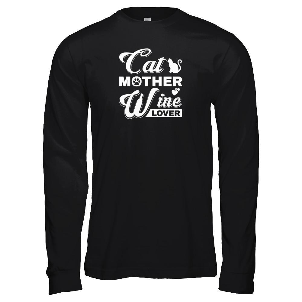 Cat Mother Wine Lover-T-Shirt & Tank Top-Long Sleeve T-Shirt-Black