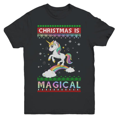 Christmas Is Magical Unicorn Ugly Christmas Sweater Youth-Youth Shirt-Youth T-Shirt-Black