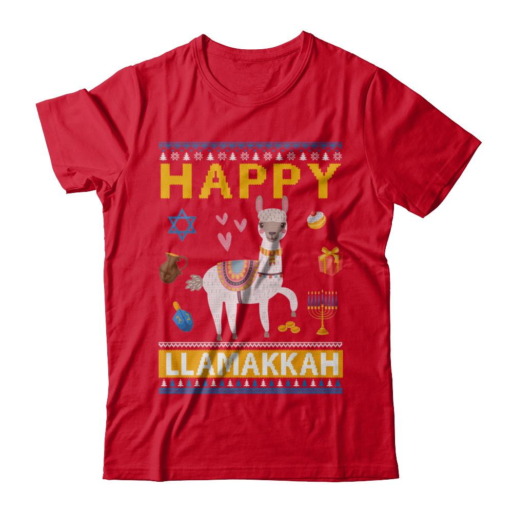 Happy Llama Llamakkah Hanukkah Ugly Sweater-T-Shirt & Sweatshirt-Premium T-Shirt-Red