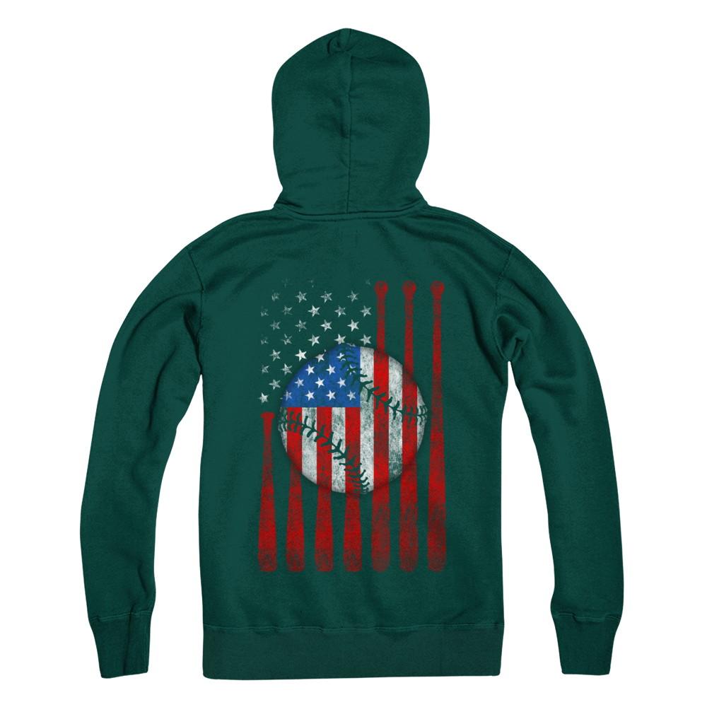 American Flag Vintage Baseball-T-Shirt & Hoodie-Hanes - Heavyweight Pullover Hoodie-Deep Forest