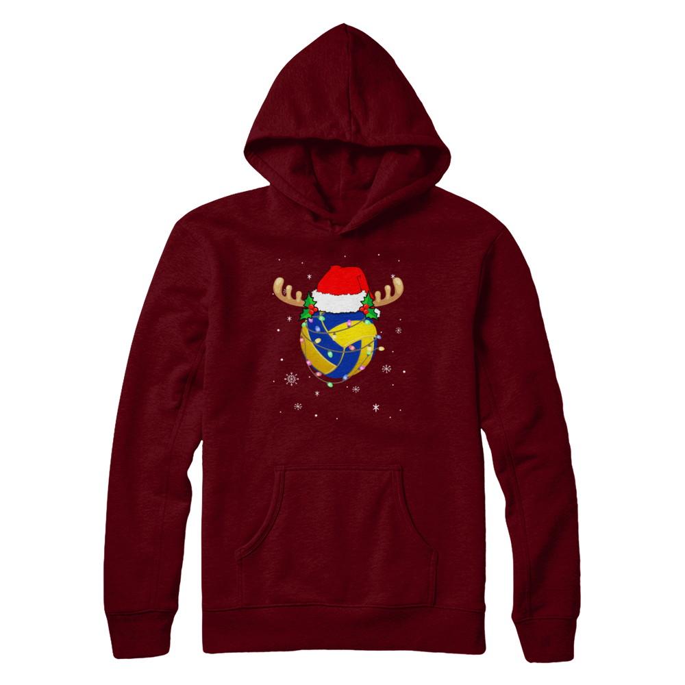 Santa Hat Volleyball Reindeer Christmas Gifts-T-Shirt & Sweatshirt-Pullover Hoodie-Maroon