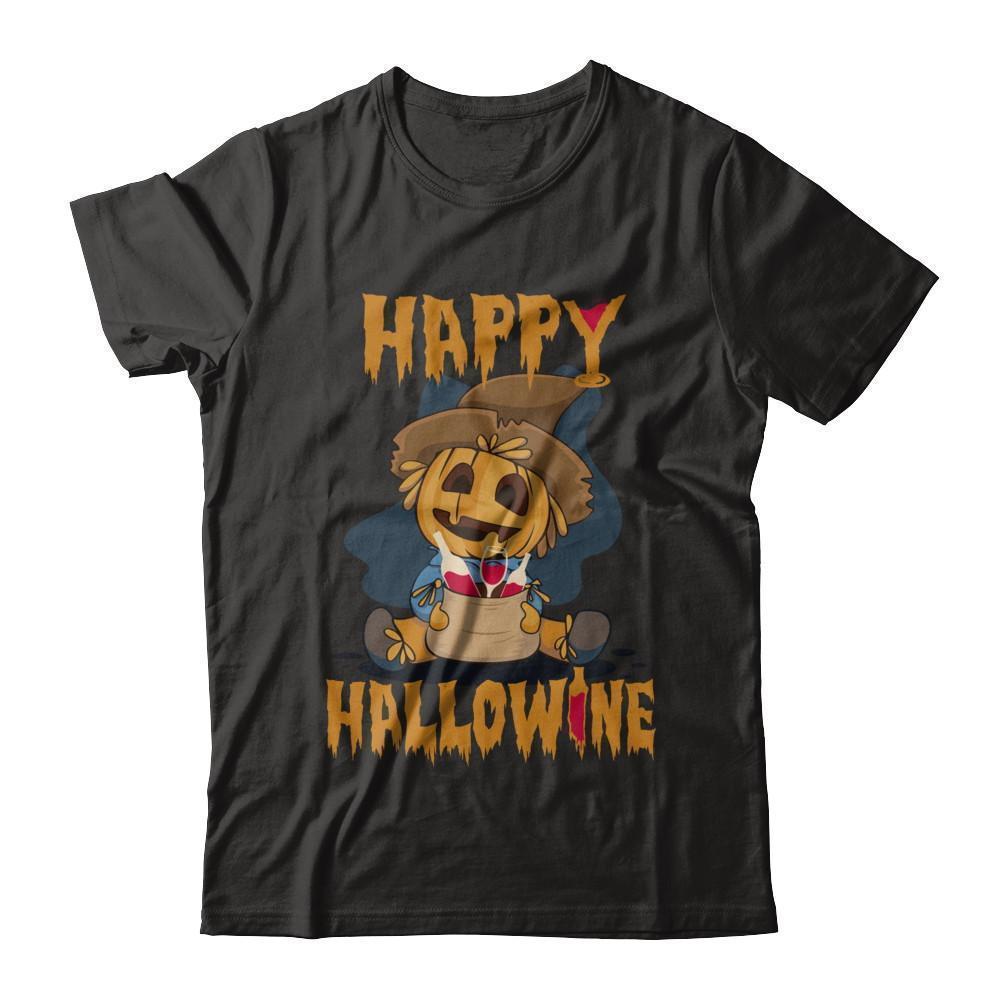 Halloween Happy Hallowine For Wine Straw Man Pumpkin-T-Shirt & Sweatshirt-Premium T-Shirt-Black