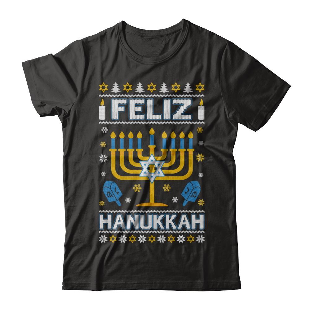 Happy Hanukkah Ugly Sweater Feliz Chanukah Menorah-T-Shirt & Sweatshirt-Premium T-Shirt-Black