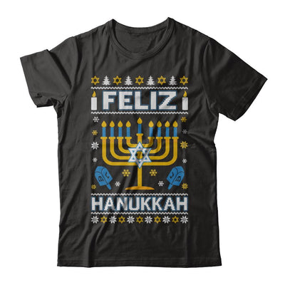 Happy Hanukkah Ugly Sweater Feliz Chanukah Menorah-T-Shirt & Sweatshirt-Premium T-Shirt-Black