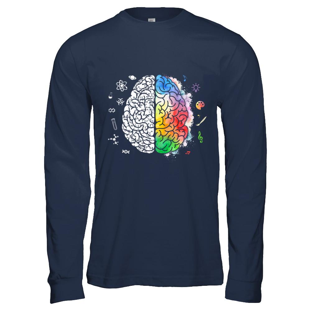 Colorful Brain Chemistry Science And Art-T-Shirt & Hoodie-Long Sleeve T-Shirt-Navy