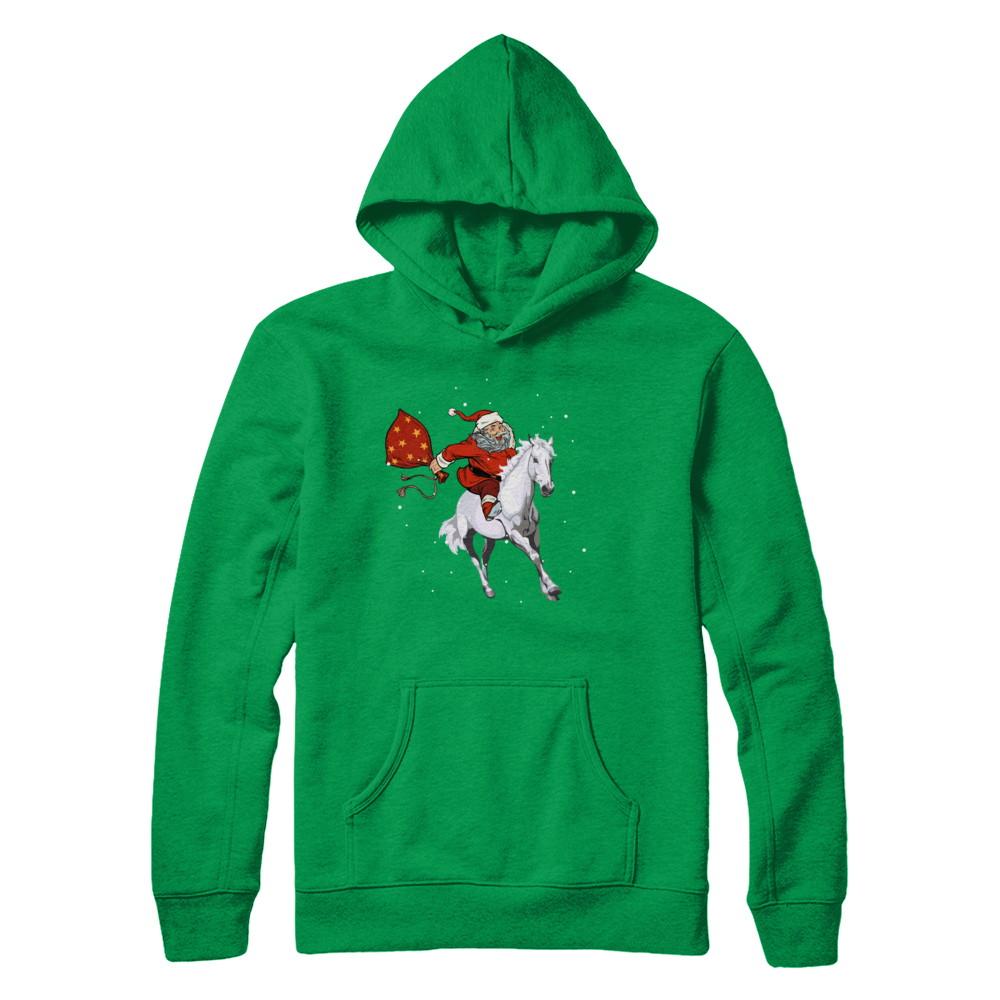 Horse Christmas Santa Rider-T-Shirt & Sweatshirt-Pullover Hoodie-Irish Green