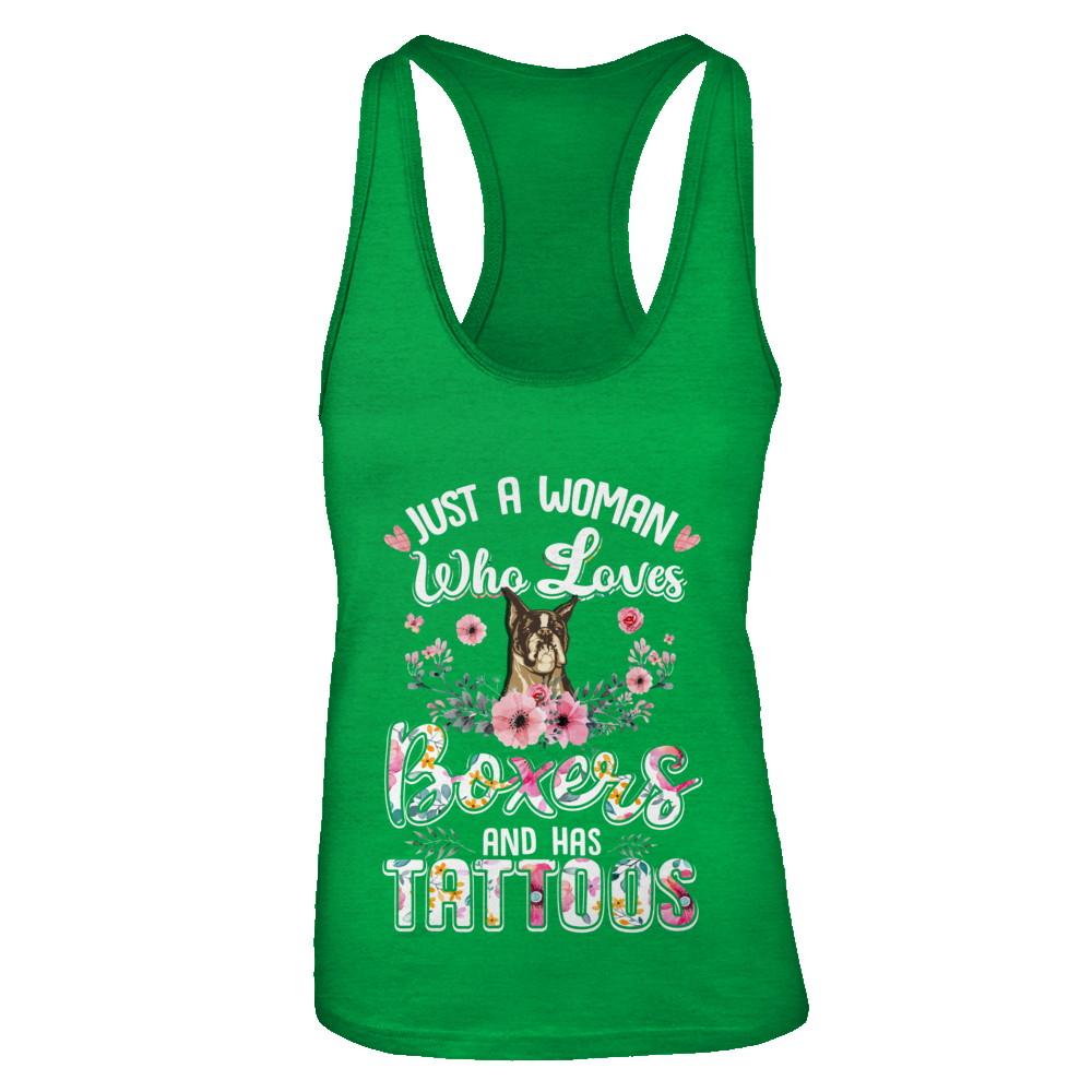 Just A Woman Who Loves Boxers And Has Tattoos-T-Shirt & Tank Top-Women's Ideal Racerback Tank-Kelly Green