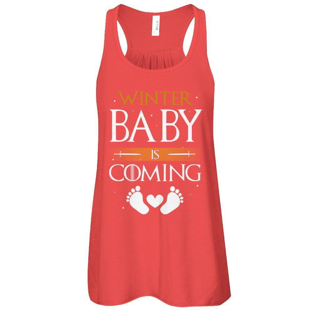 Winter Baby Is Coming Humor Maternity Pregnant-T-Shirt & Tank Top-Women's Flowy Racerback Tank-Red