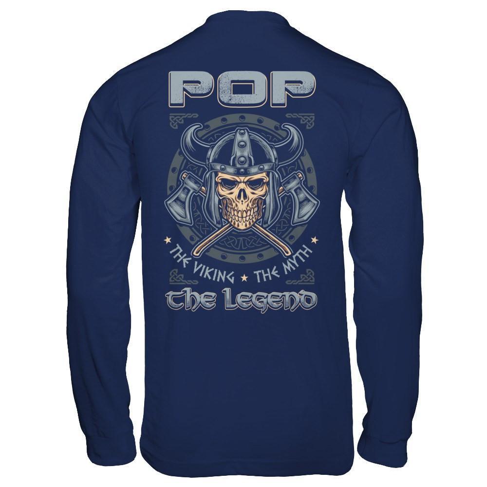 Pop The Viking The Myth The Legend-T-Shirt & Hoodie-Long Sleeve T-Shirt-Navy