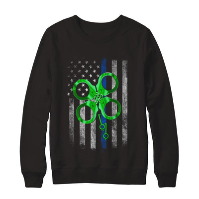 Thin Blue Line Police St Patrick's Day Clover-T-Shirt & Hoodie-Crewneck Sweatshirt-Black