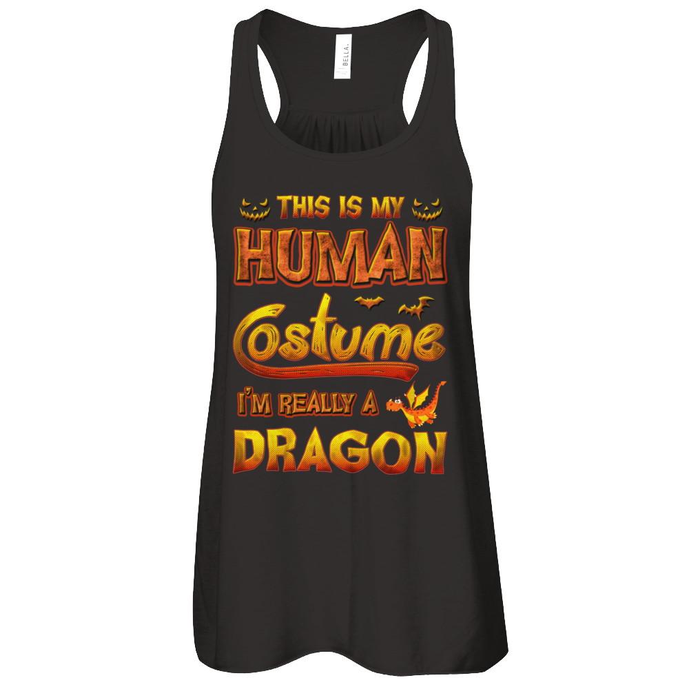 Dragon Halloween My Human Costume I'm Really A Dragon-T-Shirt & Tank Top-Women's Flowy Racerback Tank-Black