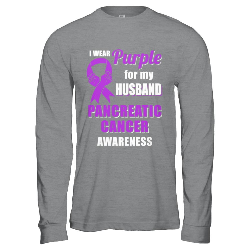 I Wear Purple For My Husband Pancreatic Cancer Wife-T-Shirt & Hoodie-Long Sleeve T-Shirt-Sport Grey