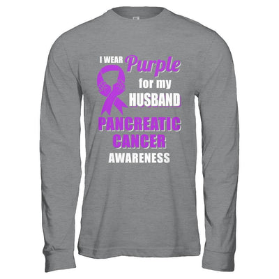 I Wear Purple For My Husband Pancreatic Cancer Wife-T-Shirt & Hoodie-Long Sleeve T-Shirt-Sport Grey