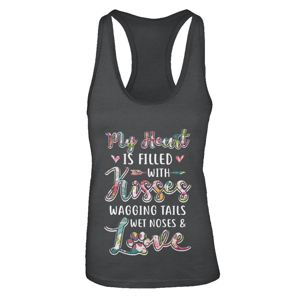 My Heart Is Filled With Kisses Wagging Tails Wet Noses Dog-T-Shirt & Tank Top-Women's Ideal Racerback Tank-Black