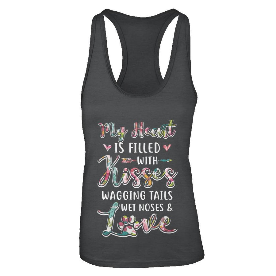 My Heart Is Filled With Kisses Wagging Tails Wet Noses Dog-T-Shirt & Tank Top-Women's Ideal Racerback Tank-Black