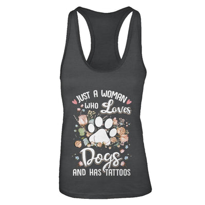 Just A Woman Who Loves Dogs And Have Tattoos-T-Shirt & Tank Top-Women's Ideal Racerback Tank-Black