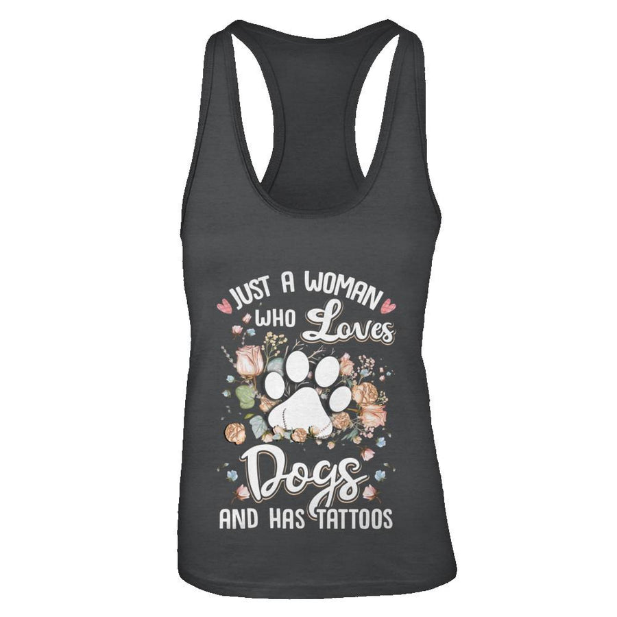 Just A Woman Who Loves Dogs And Have Tattoos-T-Shirt & Tank Top-Women's Ideal Racerback Tank-Black