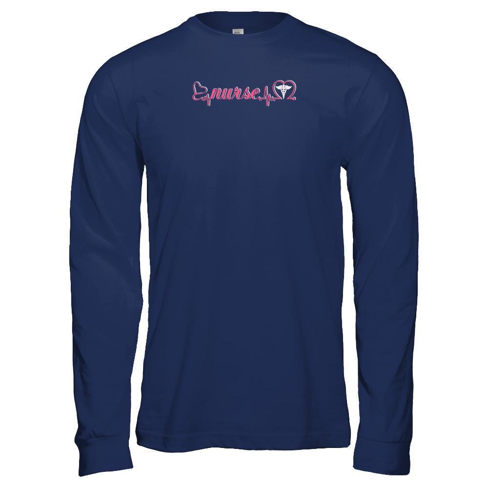 Nurse Heartbeat Nursing Passionate-T-Shirt & Tank Top-Bella Canvas - Unisex Jersey Long Sleeve Tee-Navy