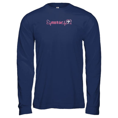 Nurse Heartbeat Nursing Passionate-T-Shirt & Tank Top-Bella Canvas - Unisex Jersey Long Sleeve Tee-Navy