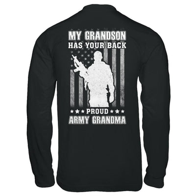 My Grandson Has Your Back Proud Proud Army Grandma-T-Shirt & Hoodie-Long Sleeve T-Shirt-Black