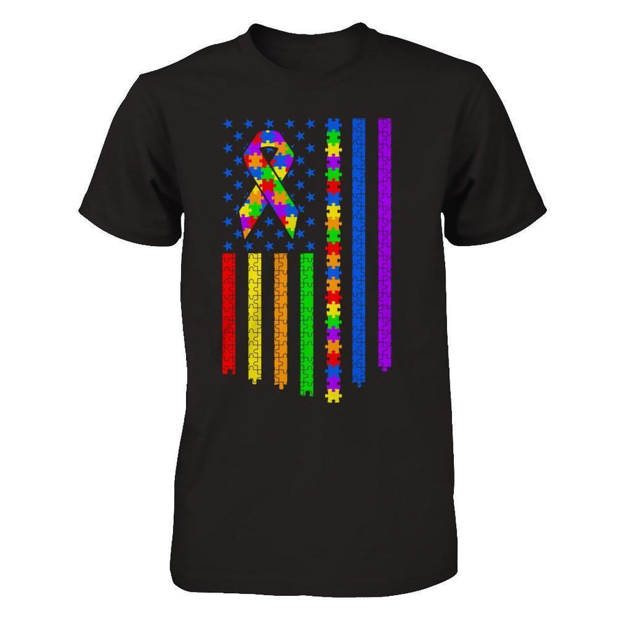 Autism Awarenes American Flag-T-Shirt & Hoodie-Premium T-Shirt-Black