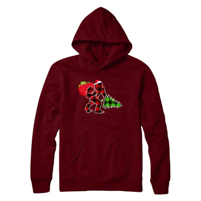 Red Plaid Bigfoot Christmas Buffalo Plaid-T-Shirt & Sweatshirt-Pullover Hoodie-Maroon